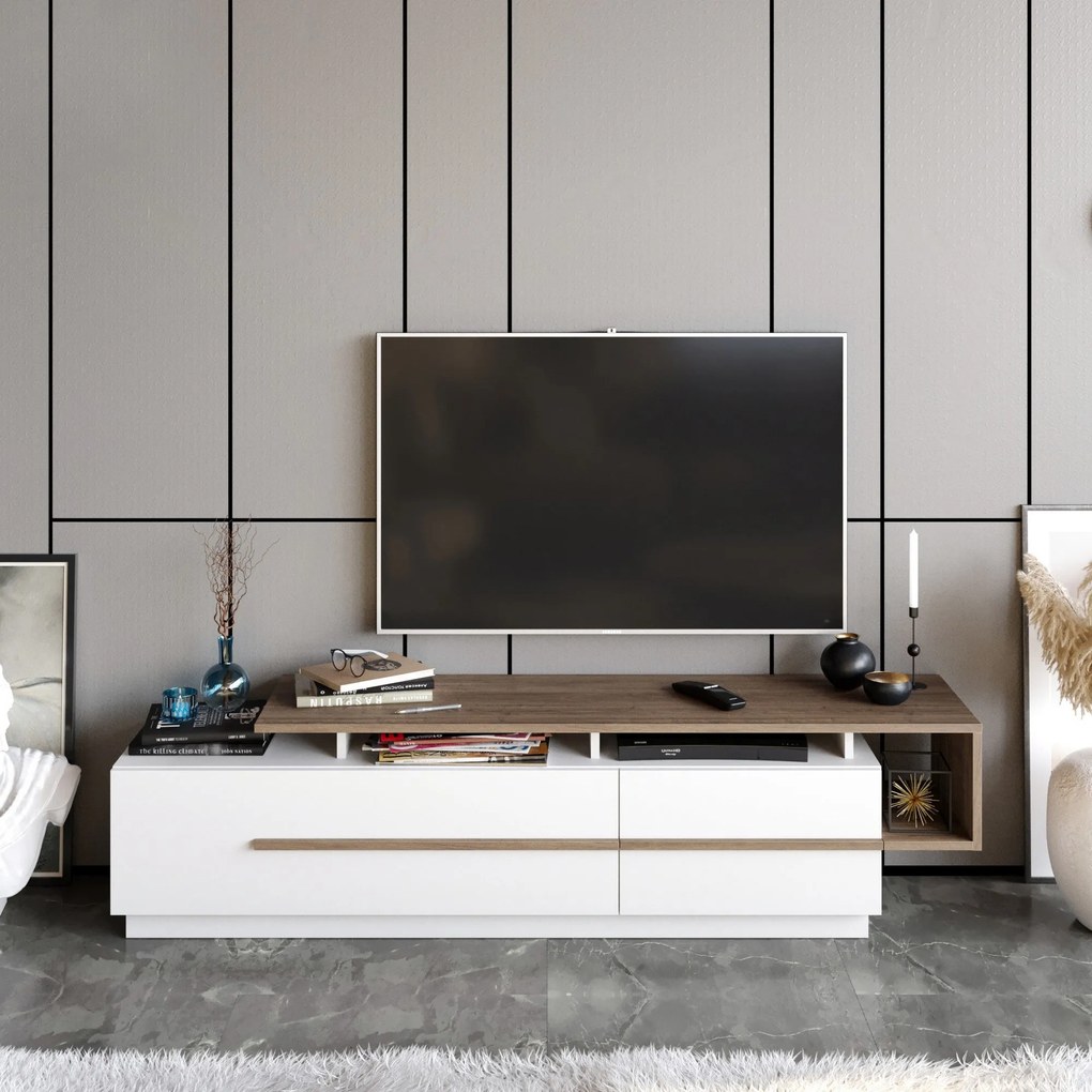 Móvel TV Pia – Nogueira e Branco – 180 x 46,4 x 38,9 cm
