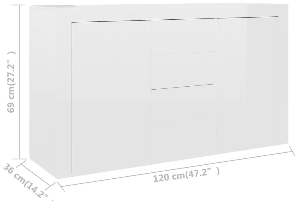 Aparador 120x36x69 cm derivados de madeira branco brilhante