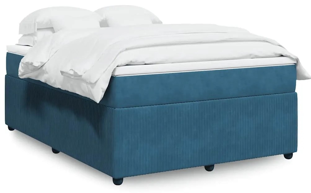 vidaXL Cama com molas/colchão 160x200 cm veludo azul-escuro