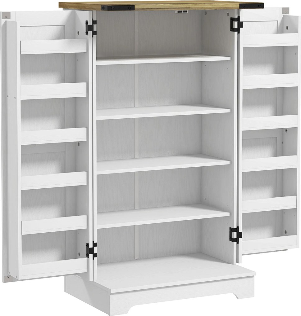 Armário de Cozinha com 2 Portas e 16 Prateleiras Despensa Rústica com Prateleiras Ajustáveis 60x40x104 cm Creme