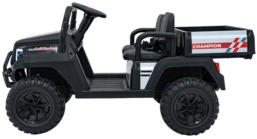 Jipe elétrico para Crianças 2 Lugares 24V Champion Rodas Espuma EVA, Assento couro ecológico Preto