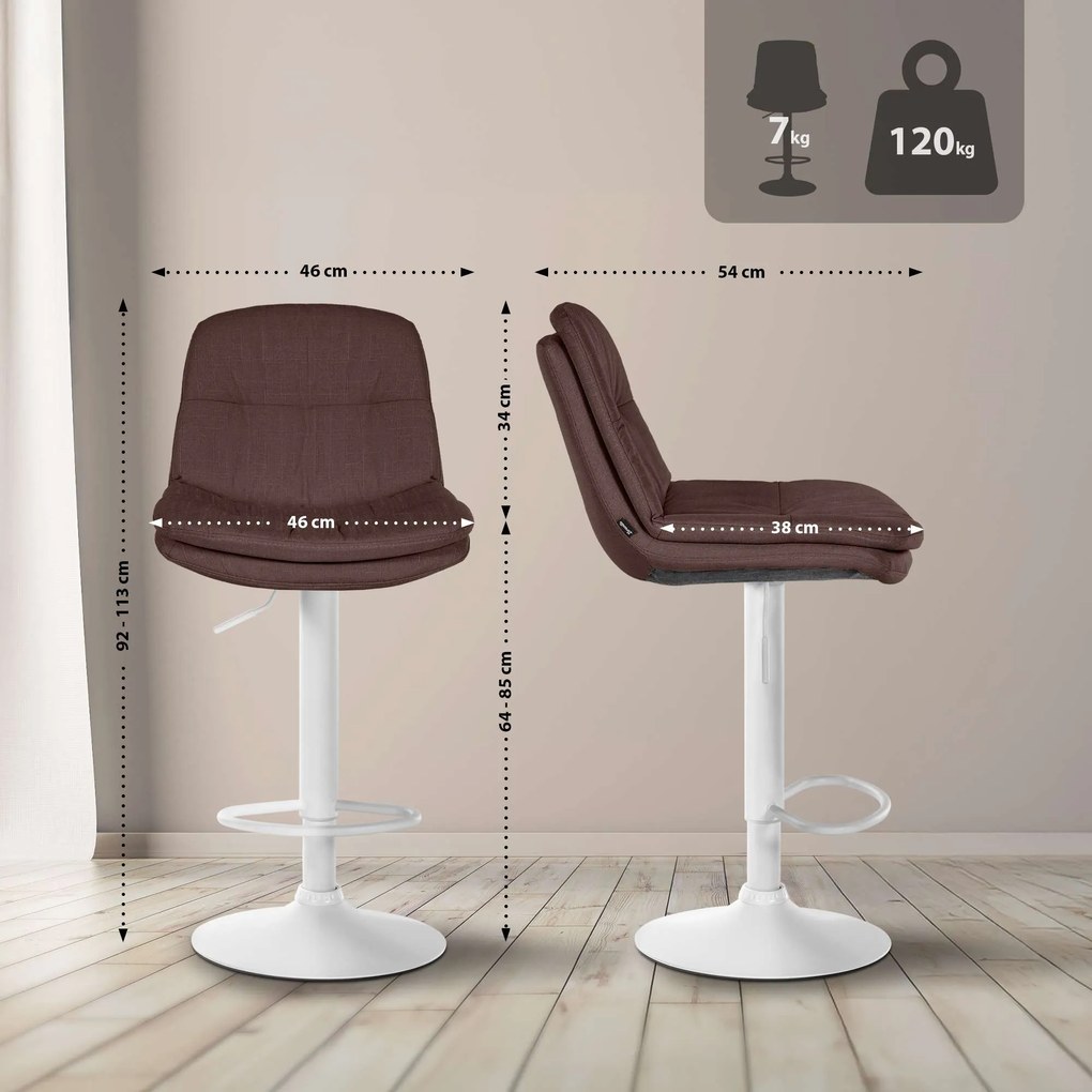 Banco de bar em tecido com estrutura branca 92-113 x 46 x 54 cm castanho