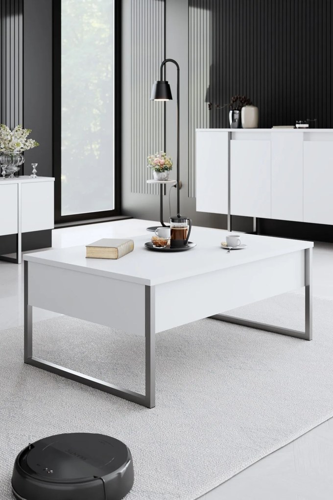 Conjunto de Mobiliário de Sala de Estar Luxe – Branco Prateado – Medid