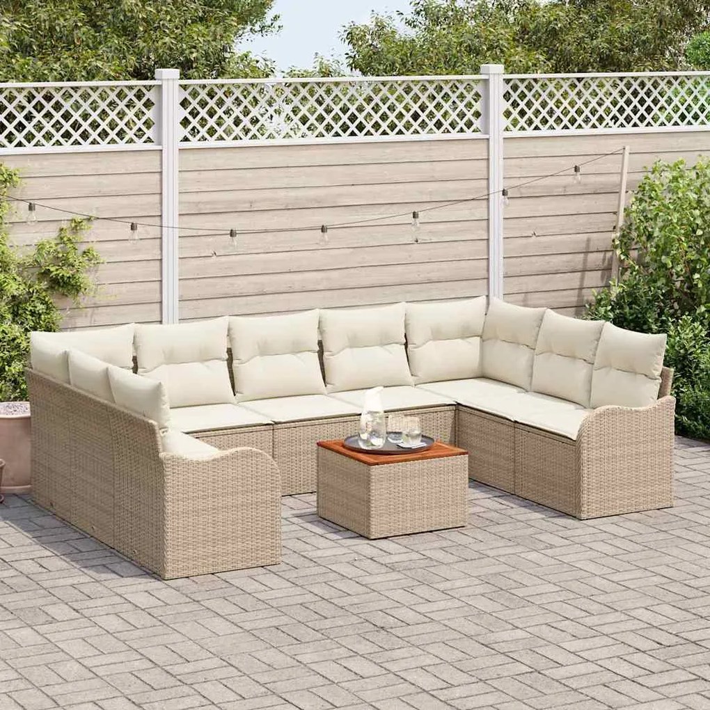 Conjunto de Sofá de Jardim vidaXL 10 Peças com Almofadas Bege Rattan P