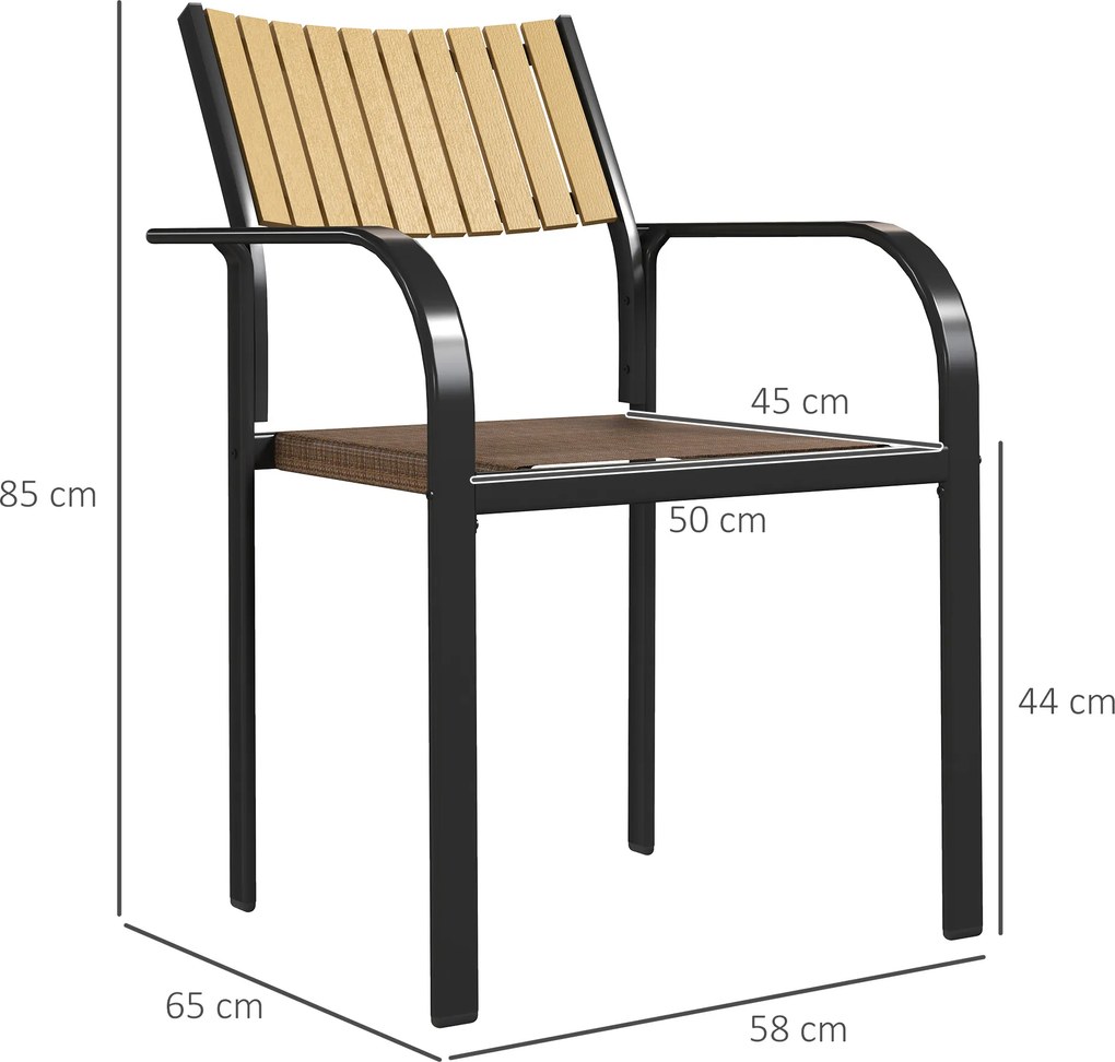 Conjunto de 4 Cadeiras de Jardim Empilháveis Cadeiras de Jantar com Tecido Transpirável Apoios de Braço 58x65x85 cm Castanho