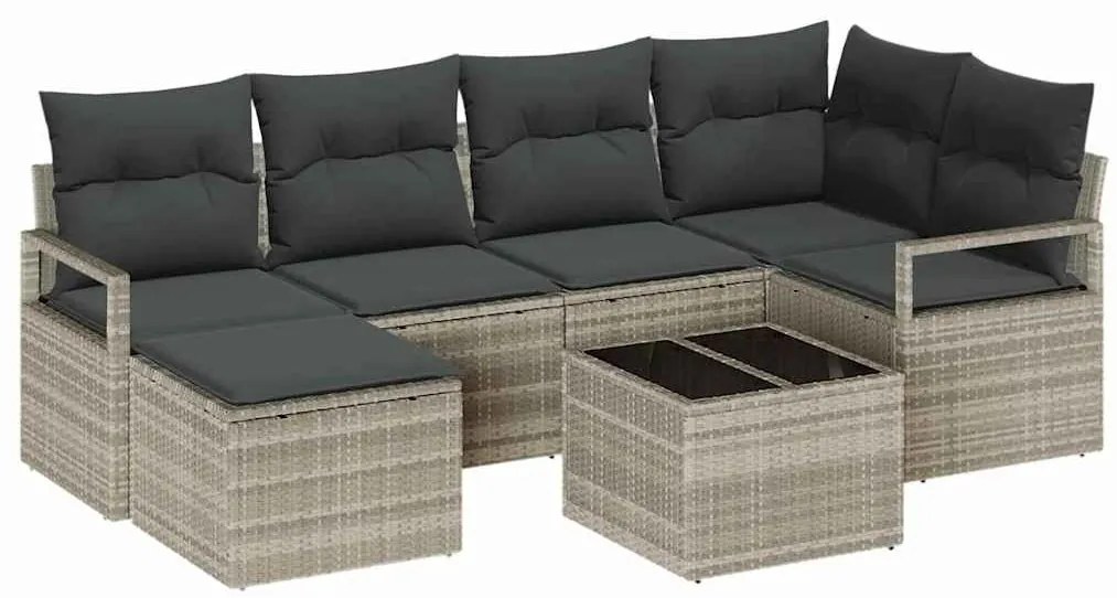 Conjunto de Sofá de Jardim de 7 peças com almofadas cinza em rattan