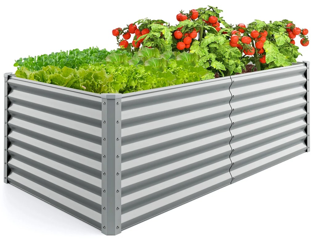 Canteiro elevado de 60 cm com fundo aberto, plantador elevado retangular de metal com protetor de canto grosso, 180 x 95 x 60 cm, prata