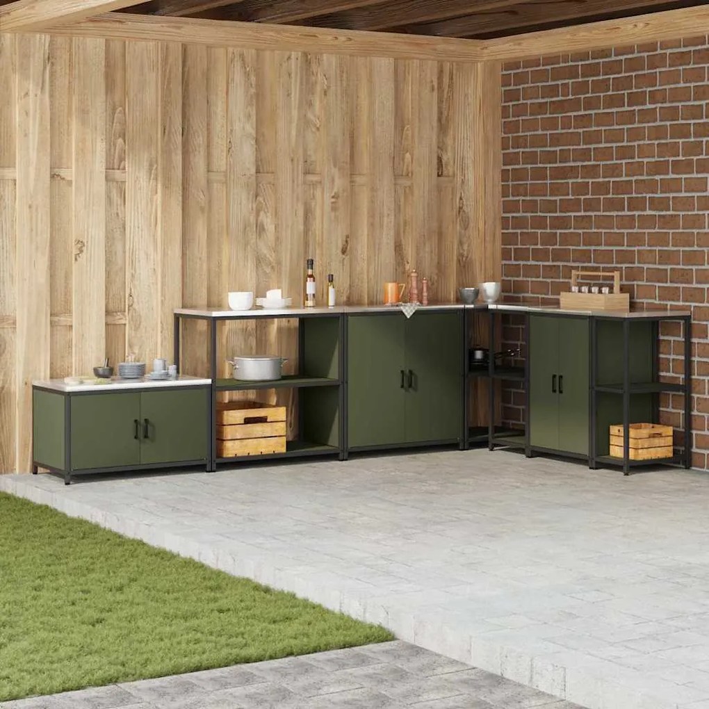 vidaXL Prateleira de Armazenamento de Cozinha Verde Azeitona Aço