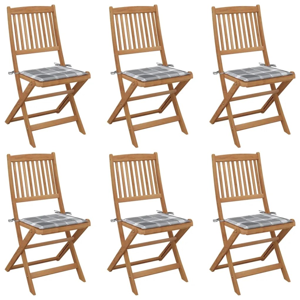 vidaXL Cadeiras de jardim dobráveis c/ almofadões 6 pcs acácia maciça