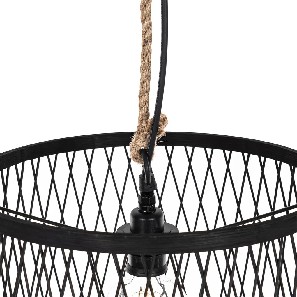 Candeeiro de teto exterior rústico em ráfia preta 40 cm - Calamus Rústico
