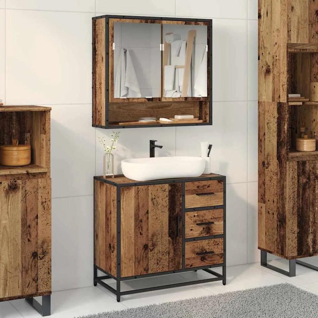 vidaXL Conjunto de Móveis para Banheiro com porta 2 pcs Madeira antiga