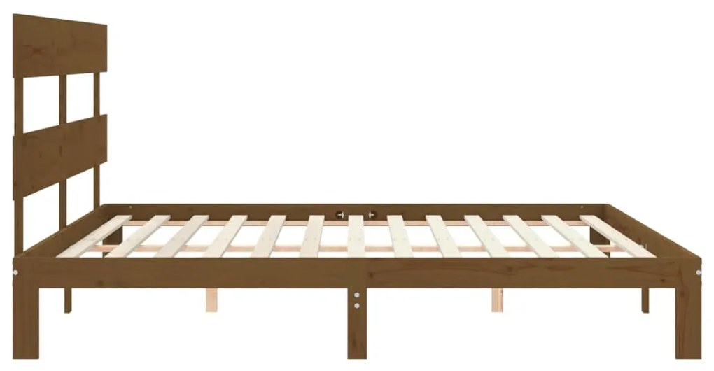 Estrutura cama c/ cabeceira 200x200cm maciço castanho-mel