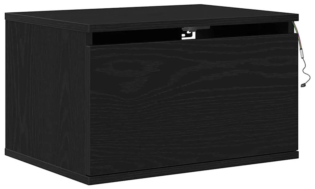 Criado-mudo vidaXL com LED montado na parede Carvalho Preto 50x36x30 c