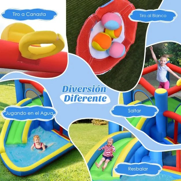 Castelo de Água Insuflável Infantil com Parque Infantil com Área de Salto de Piscina sem Compressor 410 x 310 x 191 cm