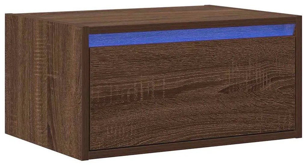 Mesa de cabeceira de parede com luzes LED carvalho castanho