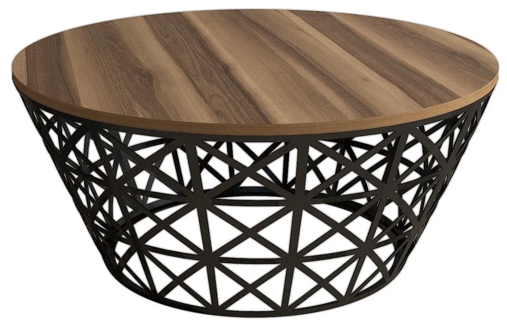 Mesa de Centro Stil Metal Ferforje – Nogueira/Preto – 90x90x38 cm