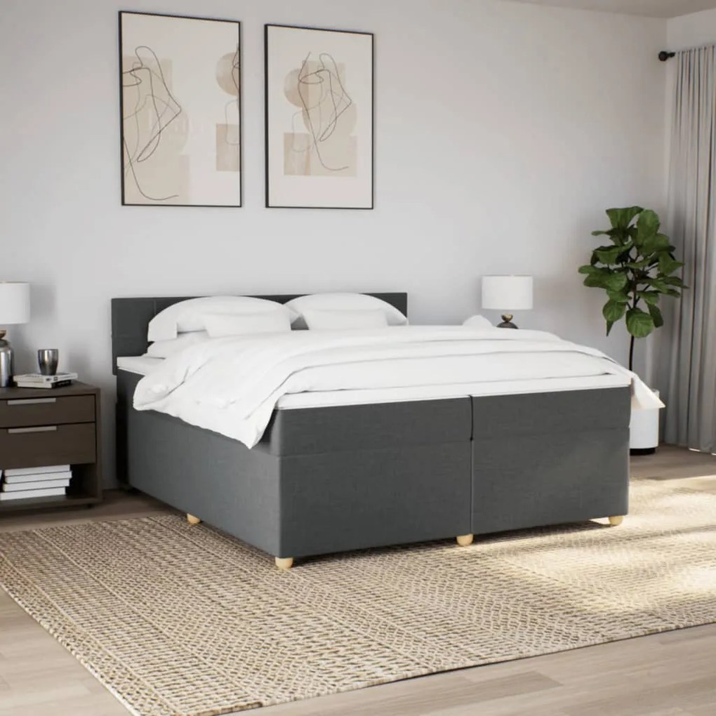 Cama com molas/colchão 200x200 cm tecido cinzento-escuro