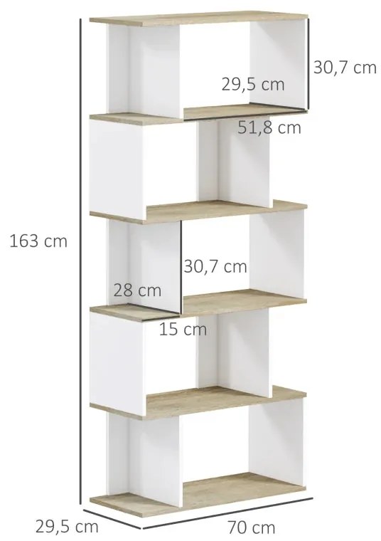 Estante Bergan com 5 Prateleiras de 163cm - Branco/Carvalho - Design N