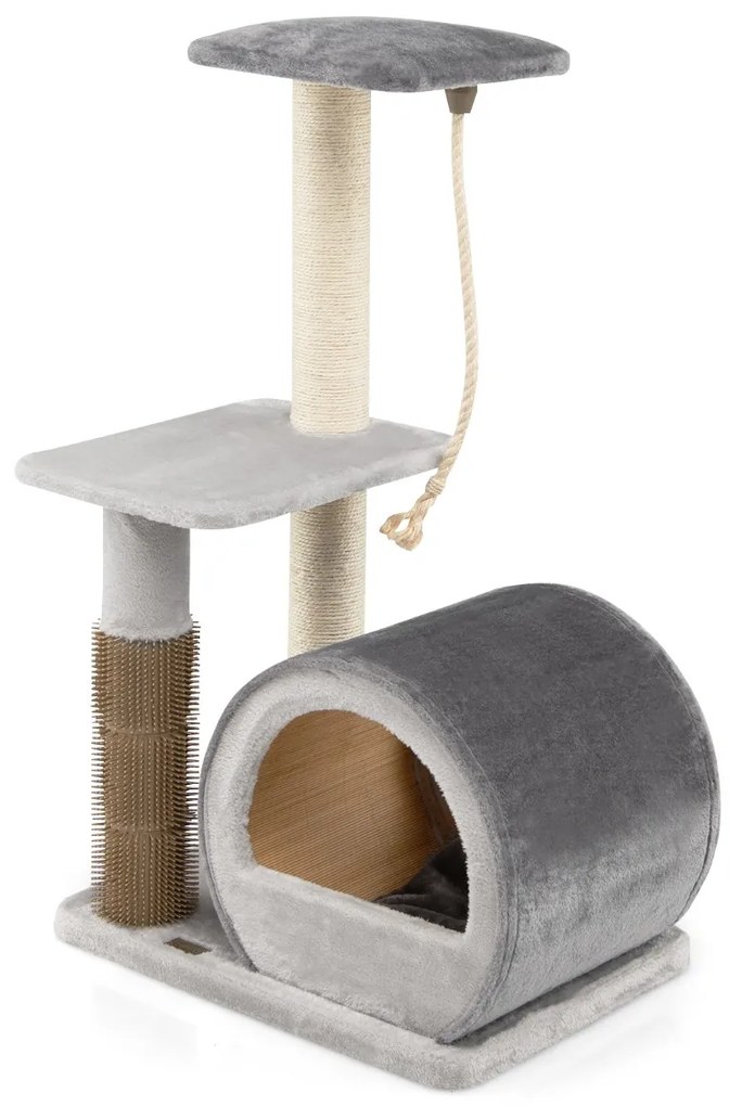 Árvore para gatos multinível com confortável caixa para gatos em sisal 56 x 40 x 92 cm Cinzento