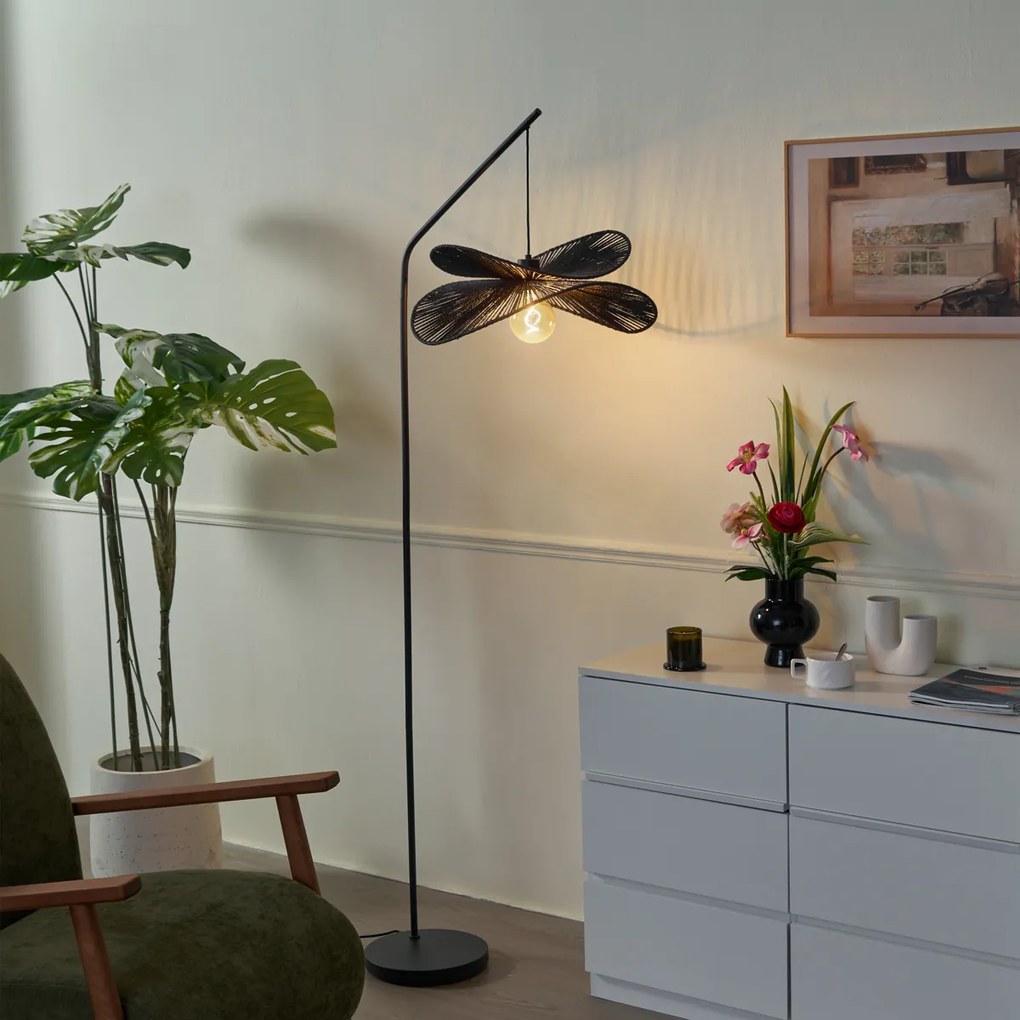 Candeeiro de pé Art Déco preto com abajur preto - Nest