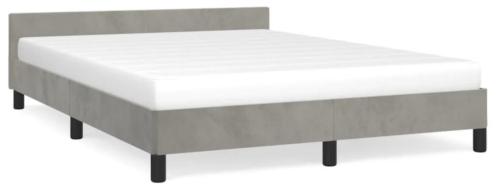 Estrutura de cama c/ cabeceira 140x190 cm veludo cinzento-claro