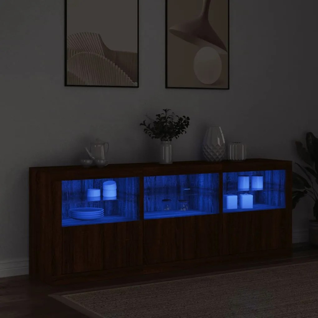 Aparador com luzes LED 181,5x37x67 cm carvalho castanho