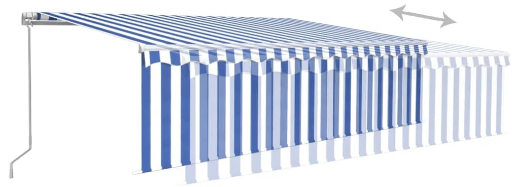 Toldo retrátil manual com estore 5x3 m azul e branco