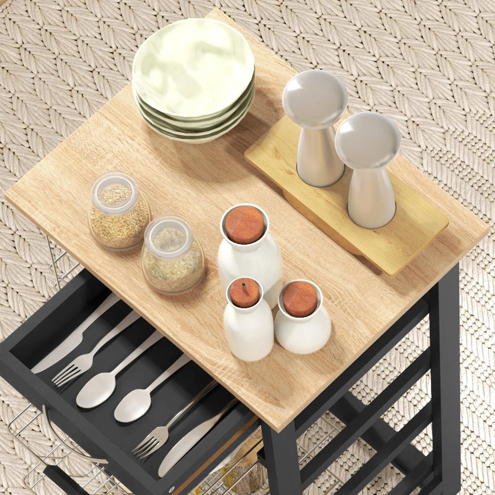 Carrinho de Cozinha com Rodas Carrinho Auxiliar com Gaveta 4 Cestas Am