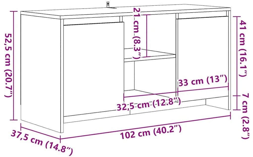 Móvel TV 102x37,5x52,5 cm derivados madeira carvalho artisiano