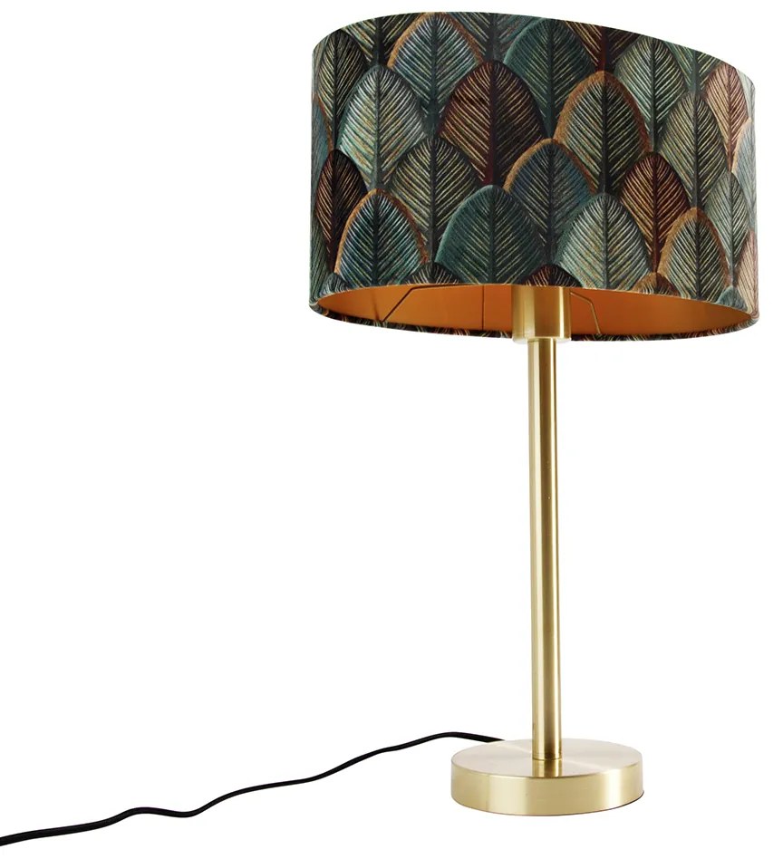 Candeeiro de Mesa Latão com Abajur Oval de Veludo Design de Folhas 35cm - Simplo