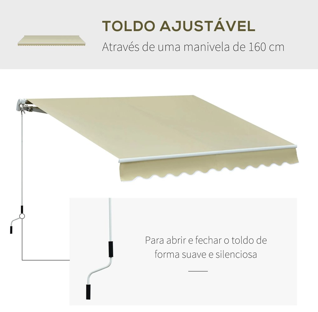 Outsunny Toldo Manual Dobrável de Alumínio Toldo para Varanda com Ângu