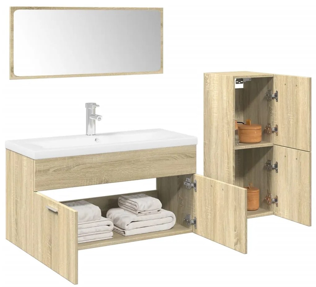 vidaXL 3 pcs conj. móveis casa banho derivados madeira carvalho sonoma