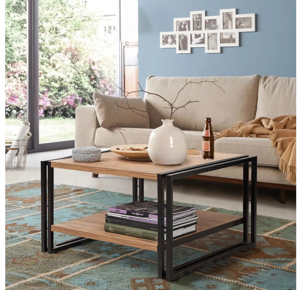 Mesa de Centro Cosmo – Pinho Atlântico/Preto – 70x40x70 cm