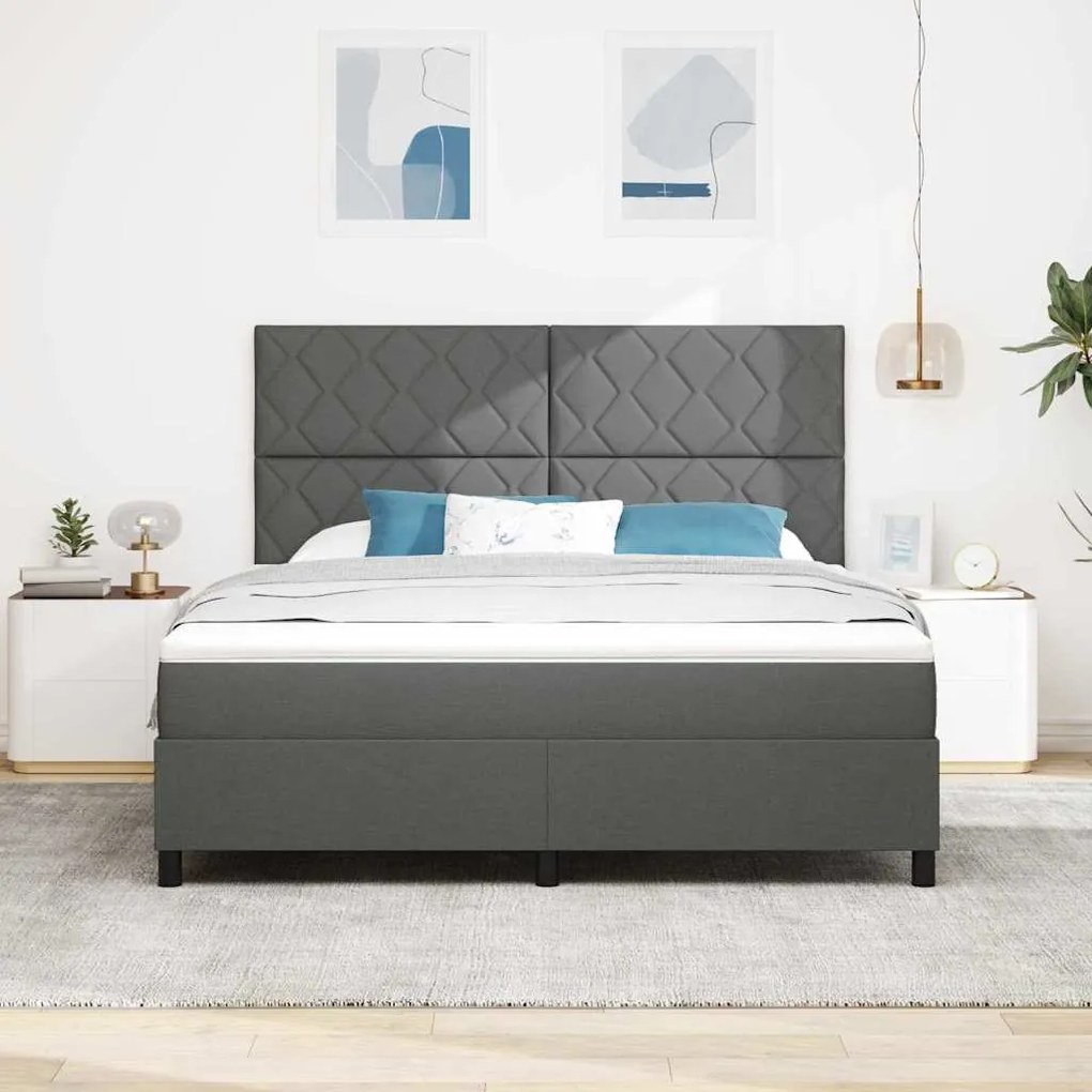 Cama Box Spring com Colchão Cinza Escuro Super King Tecido