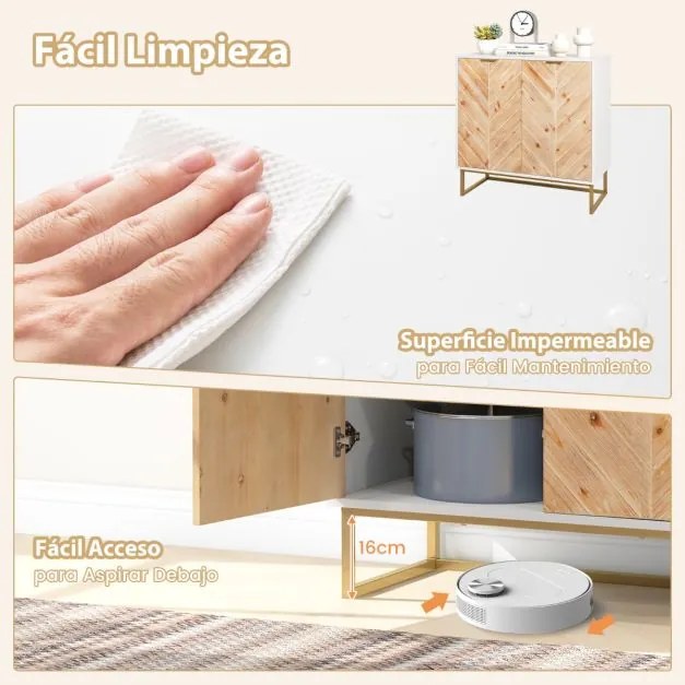 Armario de arrumação com portas e pernas de metal para sala de estar Sala de jantar 80 x 40 x 80 cm Branco