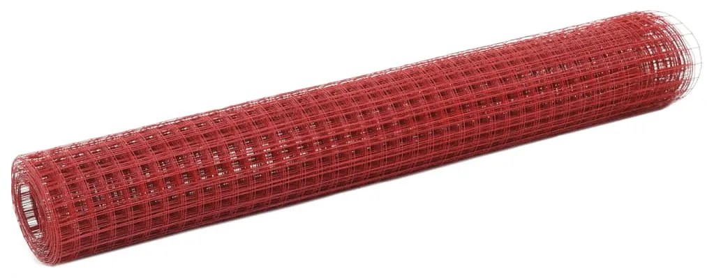 143665 vidaXL Cerca arame galinheiro 25x1 m aço c/ revestimento PVC vermelho