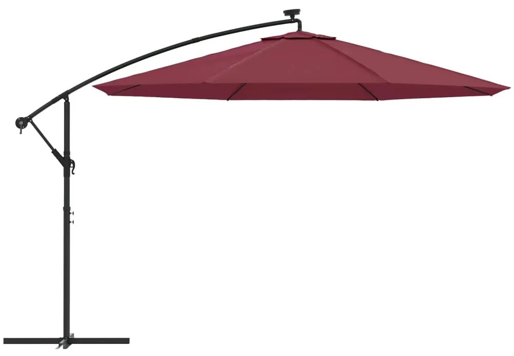 Guarda-sol de jardim cantilever com luzes LED 350 cm bordô