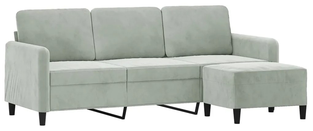 Sofá de 3 lugares com apoio de pés 180 cm veludo cinzento-claro