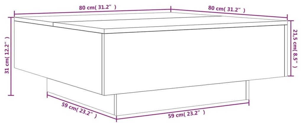 Mesa de centro 80x80x31 cm contraplacado cinzento cimento