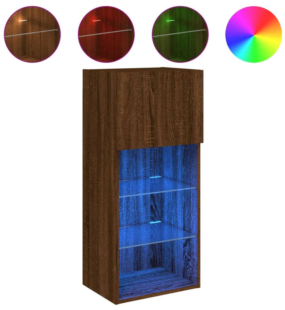 Móveis de TV c/ luzes LED 2 pcs 40,5x30x90 cm carvalho castanho