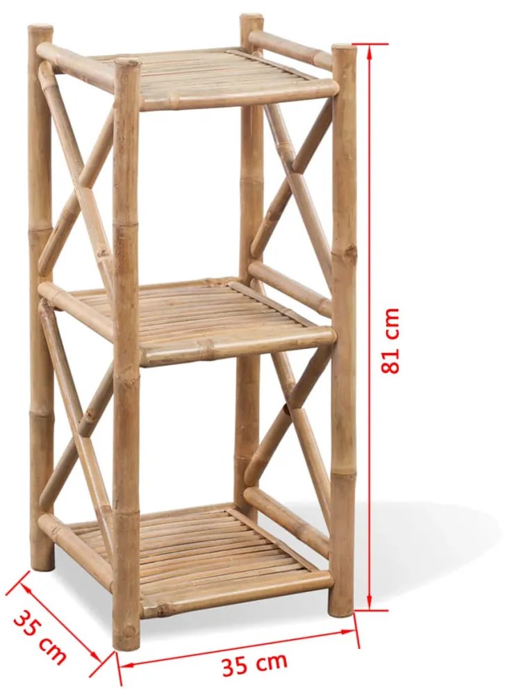 Estante de bambu quadrada com 3 prateleiras