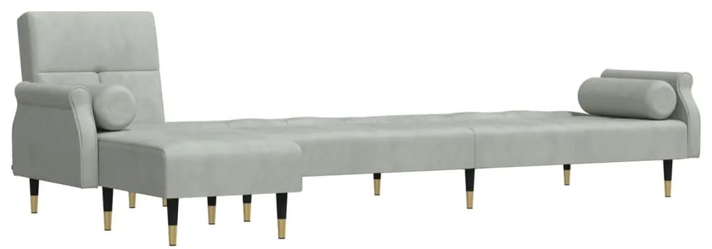 Sofá-cama em forma de L 271x140x70 cm veludo cinzento-claro
