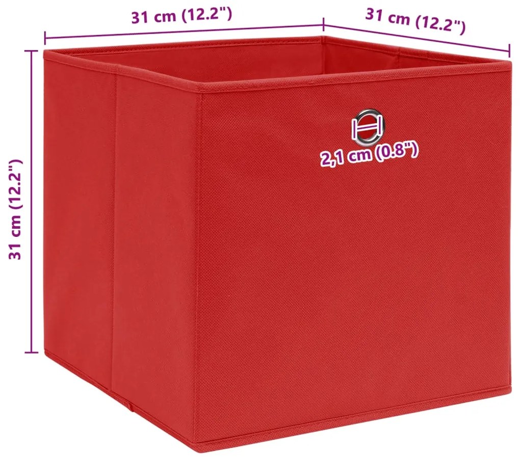 Caixas de arrumação 10 pcs 32x32x32 cm tecido vermelho