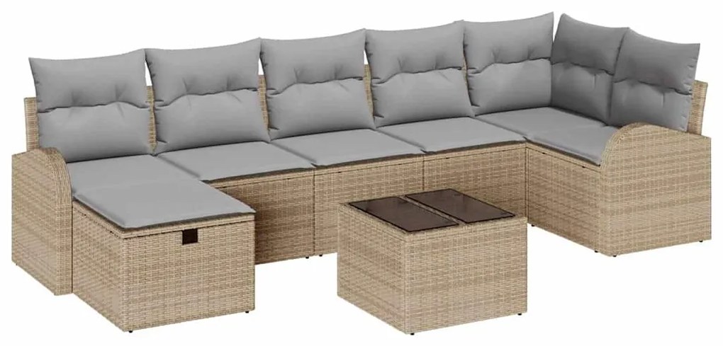 Conjunto de Sofá de Jardim de 8 Peças com Almofadas Bege Vime Poliéste
