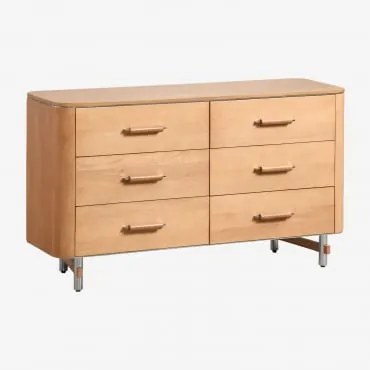 Cómoda De 6 Gavetas 140x45 Cm Em Madeira De Manga E Aço Osaka Madeira De Manga - Sklum