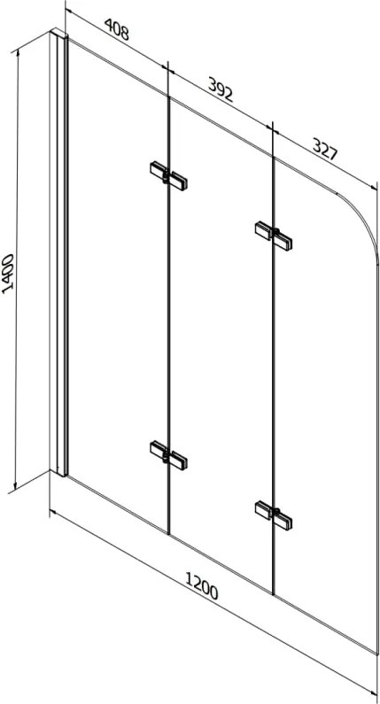 Mexen Vega banheira retangular 150 x 70 cm com revestimento e paravento de 3 painéis 120 cm, transparente, cromado
