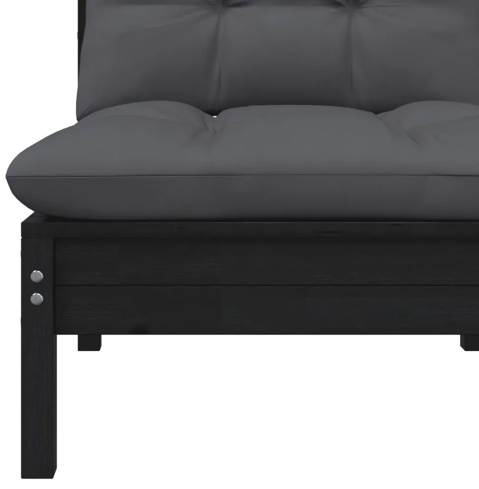 Sofá de jardim 2 lugares com almofadões pinho maciço preto