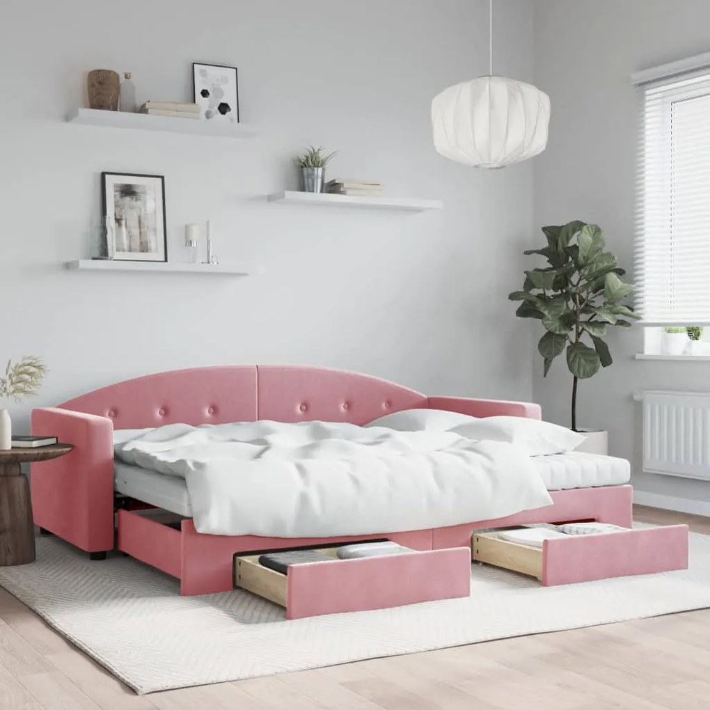 Sofá-cama com gavetão e gavetas 80x200 cm veludo rosa