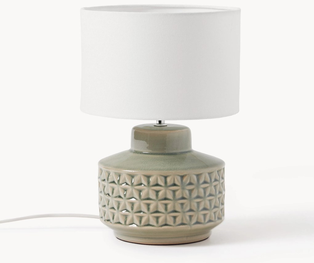 Candeeiro de mesa em cerâmica pequeno com abajur de linho Monica