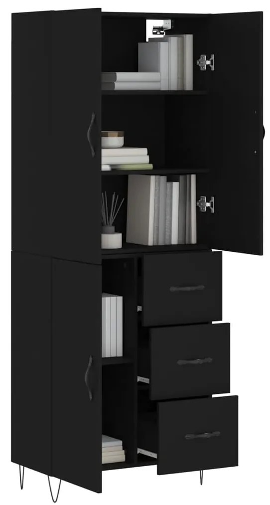 Armário alto 69,5x34x180 cm derivados de madeira preto